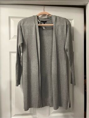 Open-Front Long Ribbed Cardigan Sweater - Gray